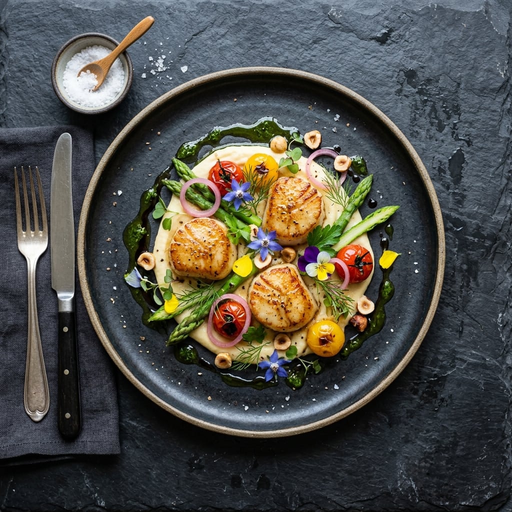 Gourmet culinary dish elegantly plated
